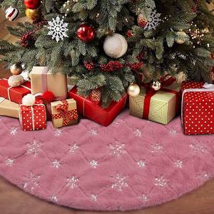 lot 66683 image: &nbspPink Christmas Tree Skirt with Sliver Snowflakes, 48 Inches&nbsp