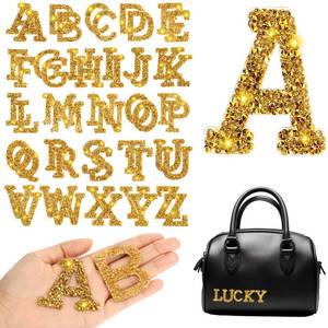 lot 66705 image: Tigeen 52 Pcs Rhinestone Glitter Letter Stickers Bling A-Z Alphabet Stickers Rhinestone Self Adhesive Iron on Decals for Clothing Art Crafts DIY Decors (Gold)