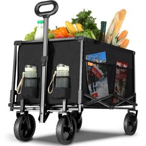 lot 66781 image: Tempera Collapsible Foldable Wagon with 220lbs Weight Capacity, Folding Wagon with All-Terrain Wheels, Havy Duty Utility Wagon for Sports, Grocery, Garden, Beach, Black