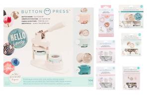 lot 66817 image: We R Memory Keepers Ultimate Button Press Bundle, Includes 661104 Button Press Bundle, Heart Insert, Heart Buttons, Pin Backs, Small, Medium, and Large Button Refills