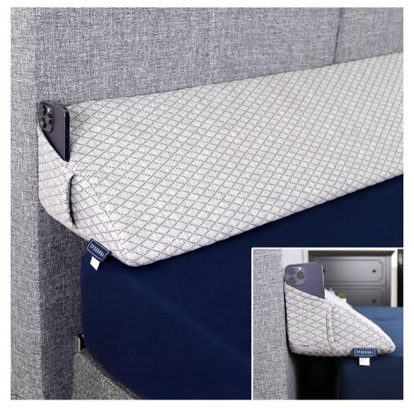 lot 27400 image: Triangle Bed Wedge Pillow for Headboard Gap (0-8) - Fills The Gap Between Mattress and Headboard - Bed Gap Filler California King Size - Grey (Retail Approx $35.00)