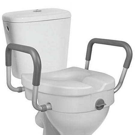 lot 31371 image: RMS Raised Toilet Seat - 5 Inch Elevated Riser with Adjustable Padded Arms - Toilet Safety Seat for Elongated or Standard Commode (Retail $119.99)
