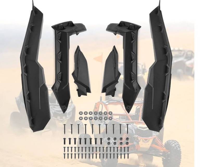 lot 33588 image: X3 Fender Flares Extended Front and Rear Side Fenders Mud Guards Accessories Black 6 pc (Retail $169.99)