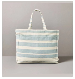 lot 38011 image: Bold Stripe Canvas Tote Bag CreamLight BlueGreen - Hearth & Hand with Magnolia (Retail $24.99)