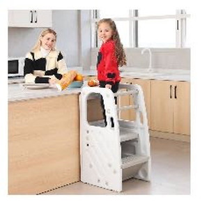 lot 37063 image: SDADI Childrens Step Stool with Three Adjustable Heights, Plastic Kitchen Learning Stool for Toddlers, White XXT-07 (Retail $93.13)