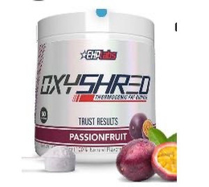 lot 37064 image: EHPlabs OxyShred Thermogenic Pre Workout Powder & Shredding Supplement - Clinically Proven Preworkout Powder with L Glutamine & Acetyl L Carnitine, Energy Boost Drink - Passionfruit, 60 Servings (Retail $59.99)