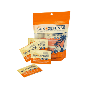 lot 40036 image: Sun Defense - Travel Size Sunscreen Wipes. Naturally Formulated Zinc Mineral Sunblock Packets are easy to carry and Individually Wrapped. Pocket Sized SPF30 is perfect for Outdoor Adventures. 15 count (Retail $17.99)