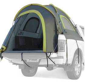 lot 40043 image: JoyTutus Pickup Truck Tent 2.0, Waterproof PU2000mm Double Layer for 2 Person, Portable Truck Bed Tent with Rainfly, 5.5-6 Camping Preferred - Green (Retail $124.99)