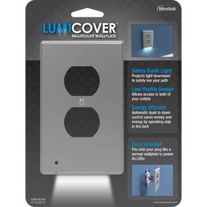 lot 40048 image: LumiCOVER Nightlight Wallplate by Westek Satin Nickel (Set of 2) (Retail $50.46)
