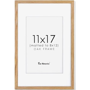 lot 2982003 image: 11x17 Picture Frame, 11x17 Wood Frame for Wall, Solid Oak Wood Picture Frame 11 By 17 with Real Glass, 11 x 17 Picture Frame with Mat for 8x12, Natural Oak Color, 1 Pack