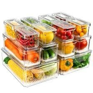 lot 2982006 image: 14 Pack Fridge Organizers and Storage - Refrigerator Organizer Bins with Lids, BPA-Free Fridge Organization, Fruit Storage Containers for Fridge, Vegetable, Food, Drinks, Cereals, Clear
