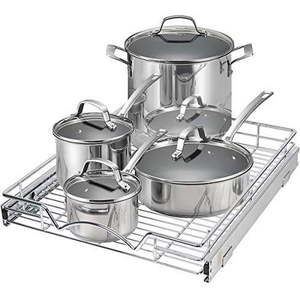 lot 2982017 image: Pull Out Drawer Cabinet Organizer - Heavy Duty Slide Out Kitchen Cabinet Storage Shelves, Sliding Drawer for cabinet -20W x 21D- Requires At a Least 21 Cabinet Opening, Wire Frame, Chrome