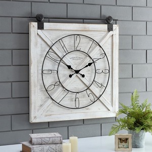 lot 2982040 image: FirsTime & Co. White Farmstead Barn Door Wall Clock Farmhouse Analog 27 x 2 x 29 in