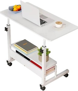 lot 2982051 image: Adjustable White Home Office Desk with Storage and Detachable Wheels - 15.7 x 31.5 Inch