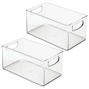 lot 2982055 image: mDesign Plastic Home Closet Organizer - Basket Storage Holder Bin with Handles for Bedroom Bathroom Cabinet Shelves Entryway and Hallway - Holds Sweaters Purses and Accessories - 2 Pack - Clear