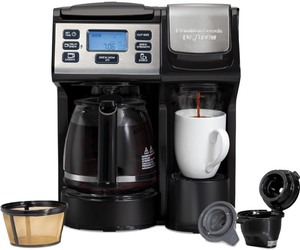 lot 2982063 image: Hamilton Beach 49915 FlexBrew Trio 2-Way Coffee Maker, Compatible with K-Cup Pods or Grounds, Single Serve & Full 12c Pot, Permanent Gold-Tone Filter, Fast Brewing, Black & Silver