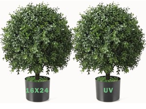 lot 2982075 image: 24T Artificial Boxwood Ball Topiary Tree, Set of 2 Boxwood Ball-Shaped Artificial Topiary��UV Resistant��, for Porch Outdoor or Indoor