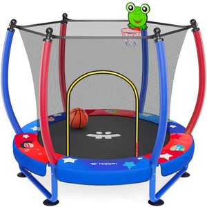 lot 2982080 image: Happin 55�� Toddler Trampoline, Indoor & Outdoor Playset Ages 1-6, 5FT Kids Trampoline, Ultra Safe Mini Trampoline for Kids with Safety Enclosure Net, Gifts for Birthday (Basketball-Blue and Red)