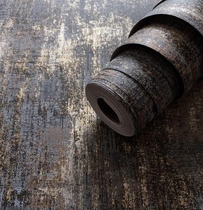 lot 2982088 image: Matte Thick Textured Wallpaper Distressed Charcoal Gold Blue Wall Covering Industrial Style Non-Woven Wall Paper, 20.86 x 393.70 inch per Roll