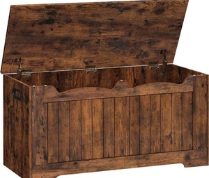 lot 2982095 image: Storage Chest, Storage Trunk with 2 Safety Hinge, 39.4 Lift-Top Storage Bench, Wooden Storage Organizer, Shoe Bench for Entryway, Bedroom, Living Room, Rustic Brown SB01001X