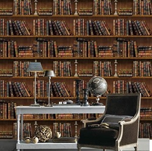 lot 2982096 image: Faux Vintage Bookshelf Wallpaper Peel and Stick PVC Removable, School Library Antique Bookcase DIY Wall Sticker