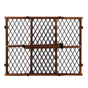 lot 2982276 image: Evenflo Position & Lock Adjustable Wood Baby Gate Pressure-Mounted Locking Latch For Use with Infants Toddlers & Pets 26 -42 Farmhouse Brown