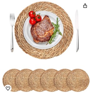 lot 2982278 image: Woven Placemats Set of 6,Round Bulrush Placemats 12 Inches Non-Slip Boho Wicker Placemats Farmhouse Heat Resistant Braided for Dining Table (Pack of 6)