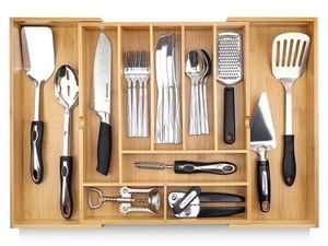 lot 2982279 image: Silverware Organizer - Expandable Kitchen Drawer Organizer - Adjustable Kitchen Drawer Organizer for Utensils, Expandable to 25 Inches Wide, 10 Compartments, Silverware Tray for Drawer