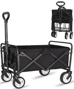 lot 2982294 image: Collapsible Foldable Wagon, Beach Cart Large Capacity, Heavy Duty Folding Wagon Portable, Collapsible Wagon for Sports, Shopping, Camping (Black, 1 Year Warrant)