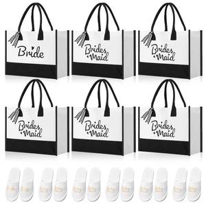 lot 4005 image: Sanwuta 12 Pack Bride Gifts Included 6 Pairs of Bridal Slippers 6 Bridesmaid Canvas Tote Bag Bachelorette Shower Gifts for Wedding