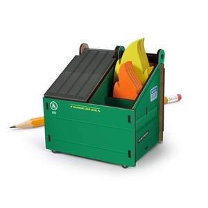 lot 4013 image: Genuine Fred DESK DUMPSTER Pencil Holder with Flame Note Cards, 3 compartments for desk & office supplies Funny Desk, Office, or Cubicle Accessories