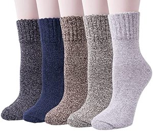 lot 4017 image: 5 Pack Womens Wool Socks Winter Warm Socks Thick Knit Cabin Cozy Crew Soft Socks Gifts for Women