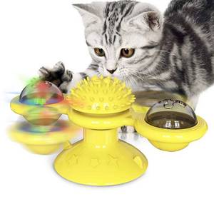 lot 4023 image: GBSYU Interactive Windmill Cat Toys with Catnip  Cat Toys for Indoor Cats Funny Kitten Toys with LED Light Ball Suction Cup Cat Nip Toy for Cat chew Exercise (Yellow)