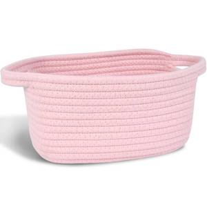 lot 4028 image: ABenkle Small Storage Basket, Mini Baby Basket, Cute Tiny Cotton Rope Woven Basket,Shelf Basket, Boho Decorative Toy Dog Cat Basket for Nursery, Kids Room, Spa, Empty Gift Basket - XS, Pink