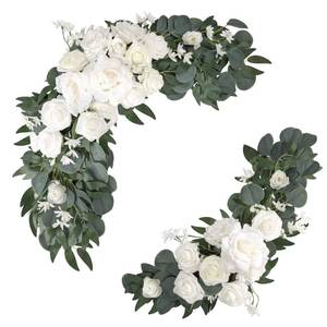 lot 4032 image: COCOBOO Artificial Flower Swag Wedding Arch Decor 2pcs Rose Flower Swag Arrangements for Wedding Reception Backdrop Table Decorations Welcome Sign (White)