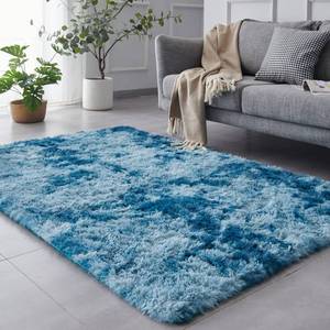 lot 4036 image: TABAYON Shag Area Rug, 5x7 Ft Tie-Dyed Dark Blue Upgrade Anti-Skid Durable Rectangular Cozy Rug, High Pile Soft Throw Rug for Nursery Room Living Room
