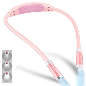 lot 4042 image: Vekkia Rechargeable LED Neck Reading Light, Book Lights for Reading in Bed, 3 Brightness Levels, Flexible Soft Silicone Arms Comfortable Wear, Long Lasting, Perfect for Craft & Knitting, Pink