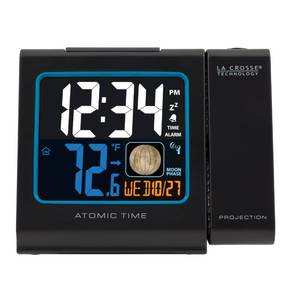 lot 4049 image: La Crosse Technology 616-146A 5-Inch Color Atomic Projection Alarm Clock with Moon Phase, Black, 5.23L x 1.96W x 4.33H