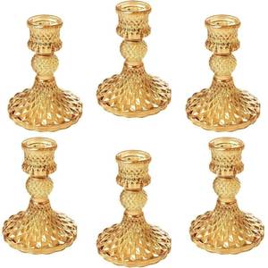 lot 4052 image: ZOEHROWS Gold Taper Candlestick Holders Set of 6, Glass Taper Candle Holder for Table Centerpieces, Gold Wedding Decor, Fall Decorations for Wedding, Festival, Party &amp Windowsill Decor