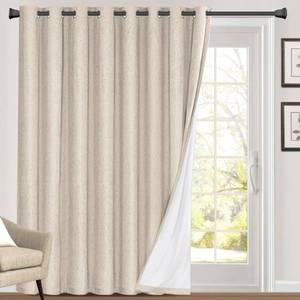 lot 4059 image: PrinceDeco 100% Blackout Linen Look Patio Door Curtain 108 Inches Long Extra Wide Thermal Insulated Grommet Curtain Drapes for Living RoomSliding Glass Door,W100 x L108 inch, Natural