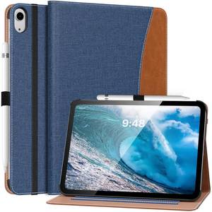lot 4064 image: MoKo for iPad 10th Generation Case iPad 10.9 Inch Case 2022, iPad Case 10th Generation Multi-Angle Viewing Smart Cover with Hand Strap, Support Touch ID&Auto WakeSleep, Denim Blue & Brown