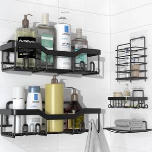 lot 4070 image: Lumigens Shower Caddy 5 Pack,Shower Organizer Rack Self Adhesive Shower Shelf for Inside Shower Storage,Bathroom Shower Shelves with Soap Caddy & Toothbrush Holder No Drilling (Black)
