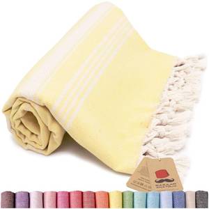 lot 4072 image: Bazaar Anatolia Turkish Beach Towel 100% Cotton Bath Towels Oversized Quick Dry Boho Farmhouse Fall Decor Sheets Bathroom Towels Sand Free Camping Blanket 71x39 inches - Stripe Yellow