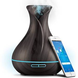 lot 4073 image: Smart WiFi Wireless Essential Oil Aromatherapy 400ml Ultrasonic Diffuser & Humidifier with Alexa & Google Home Phone App & Voice Control - Create Schedules - LED & Timer Settings Dark Brown