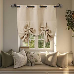 lot 4074 image: PONY DANCE Beige Tie up Shade - Window Valance for Kitchen Tie Up Curtain Grommet Drapery for Home Decor Adjustable Valance, 42W x 45L in, Biscotti Beige, 2 Panels