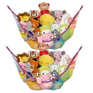 lot 4084 image: Lillys Love Stuffed Animal Storage Net Hammock, Nursery Hanging Organizer, Jumbo Extra Large STUFFIE Party Hammock  Organize the Chaos  Holds 50% More Stuffies  63 x 63 x 79 - Rainbow, 2 Pack