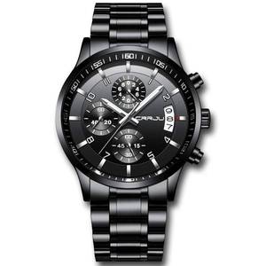 lot 4086 image: CRRJU Mens Black Watch Fashion Business Chronograph Quartz Wristwatches,Luxury Stainsteel Steel Band Waterproof Watch for Men