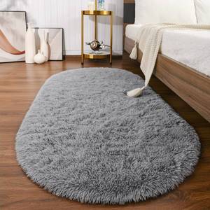 lot 4092 image: Softlife Fluffy Rugs for Bedroom, Shag Cute Area Rug for Girls and Kids Baby Room Home Decor, 2.6 x 5.3 Feet Oval Indoor Carpet for Nursery Dorm Living Room, Grey