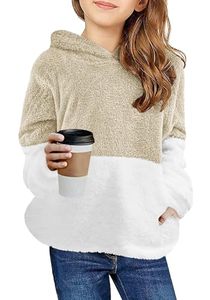 lot 4093 image: Arshiner Girls Fuzzy Fleece Hoodies Casual Sweatshirt Sherpa Pullover with Kangaroo Pockets Beige 12-13 Years