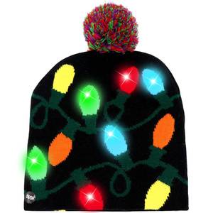 lot 4103 image: OurWarm LED Christmas Beanie Light up Christmas Hats, Knit Hats with 6 Colorful LED Lights, Unisex Winter Snow Hat Sweater Ugly Holiday Hat Party Beanie Cap Black